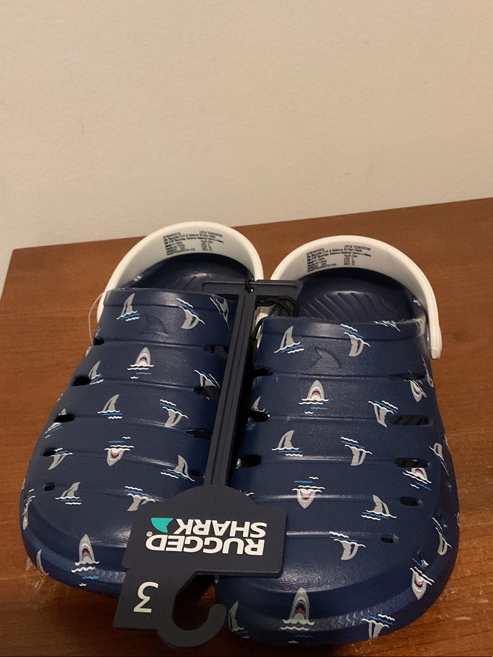 Rugged Shark-Print Navy Kids' Water Shoes